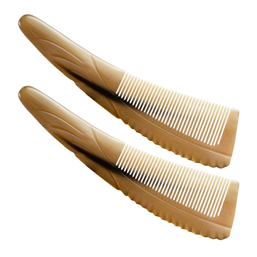 

2pcs Natural Ox Horn Comb Set Fine Tooth Combs For Curly Hair Anti-Static Massage Comb Pocket Travel Comb For Women Men