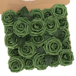 Artificial Flowers 25pcs Real Looking Elf Green Foam Fake Roses with Stems for DIY Wedding Bouquets Bridal Shower Centerpieces S