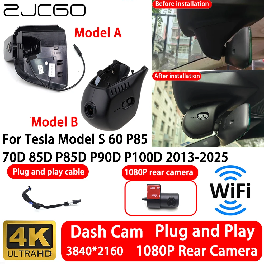 for Tesla Model S 60 P85 70D 85D P85D P90D P100D 2013-2025 4K 2160P Front Rear Camera Dash Cam Wifi Plug and Play Video Recorde