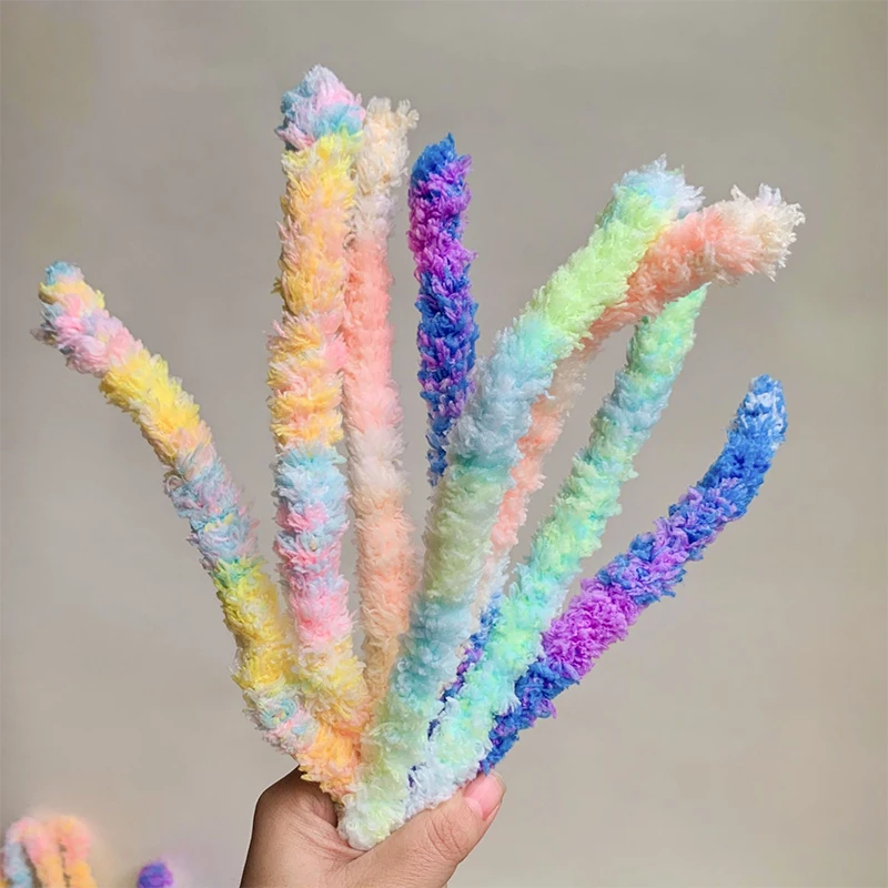 1Pcs Gradient Color Twisting Stick Super Dense Furry Wool Iron Wire Twist Stick Strip For DIY Plush Dolls Crafts Making 15Mm*1M