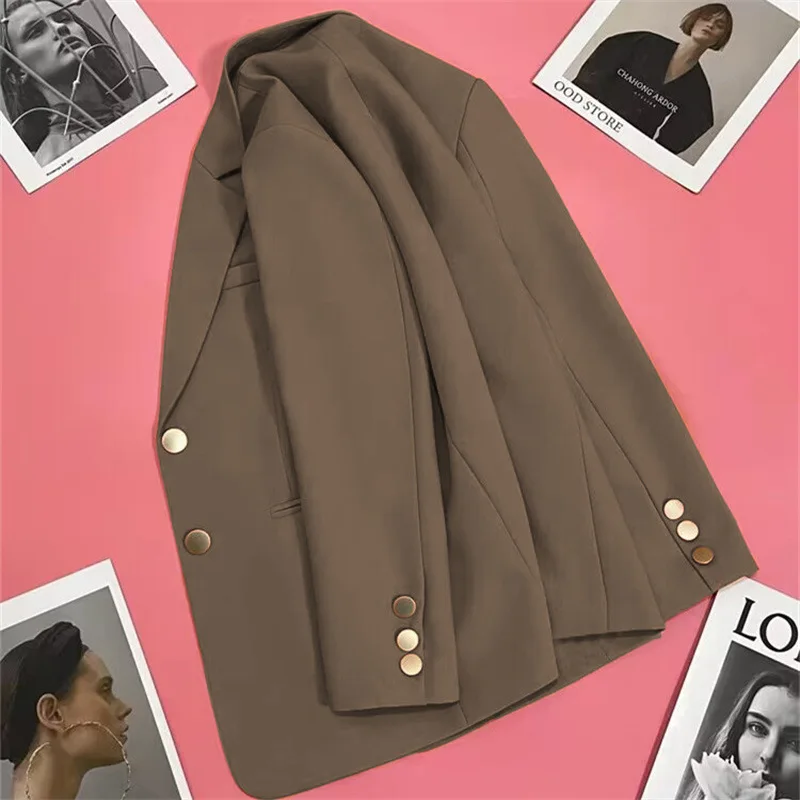 

Spring 2025 Women's Short Orange Single-Button Suit Jacket Korean Style Small Size Fashionable Casual Polyester Fabric