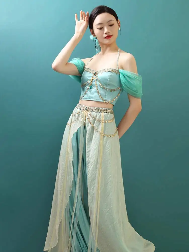 

New Princess Improve Hanfu Desert Exotic Style Han Elements Flowing Ethereal Aura Slimming Women Dance Costume Shallow Lake Blue