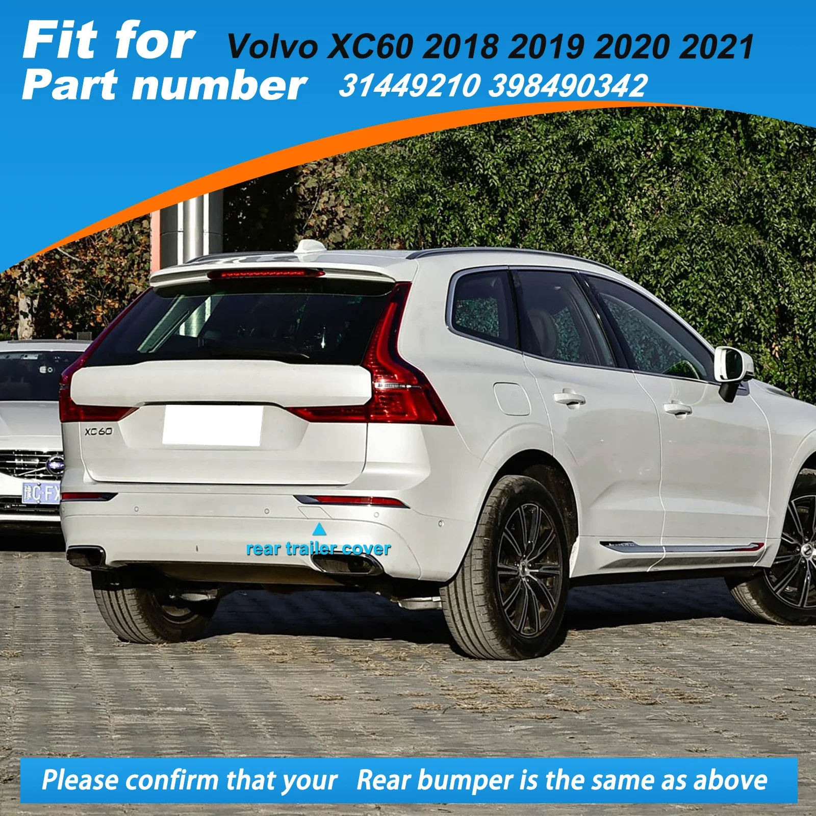 Paraurti posteriore Gancio di traino Tappo di copertura Traino Occhio per VOLVO XC60 Accessori 2018 2019 2020 2021 31449210 398490342 Lato passeggero destro