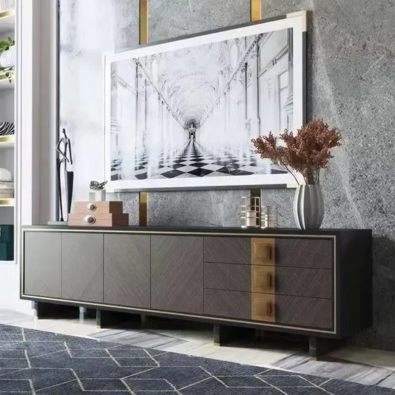 Modern Design Gloss Black Wood Tv Unit Plywood Corner Tv Stand Cabinet