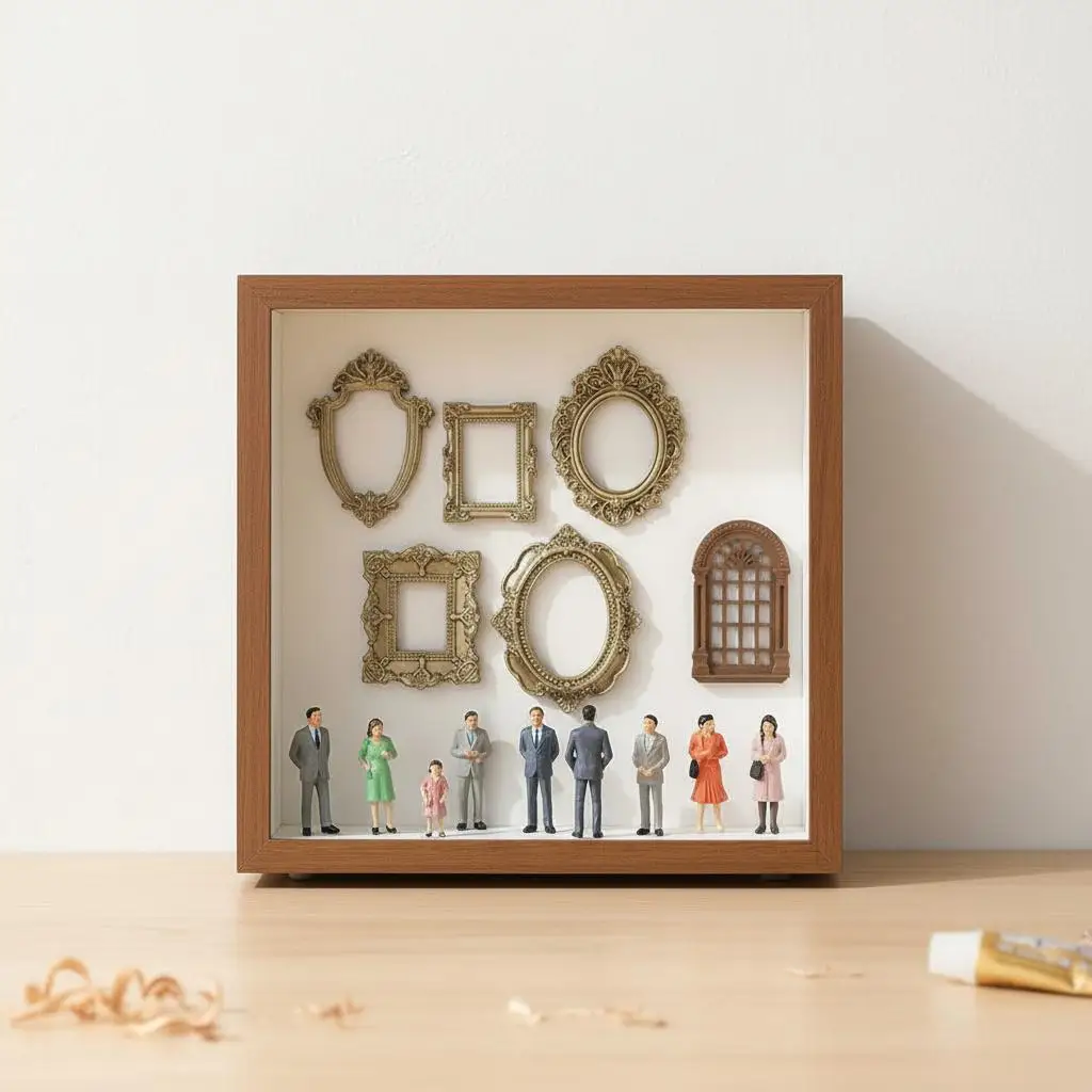 Mini Museo DIY: Caja de Siluetas Creativa para Exhibición de Recuerdos con Mini Figuras, Marcos Dorados y Álbum de Fotos - 1 unidad, Novedad 2026