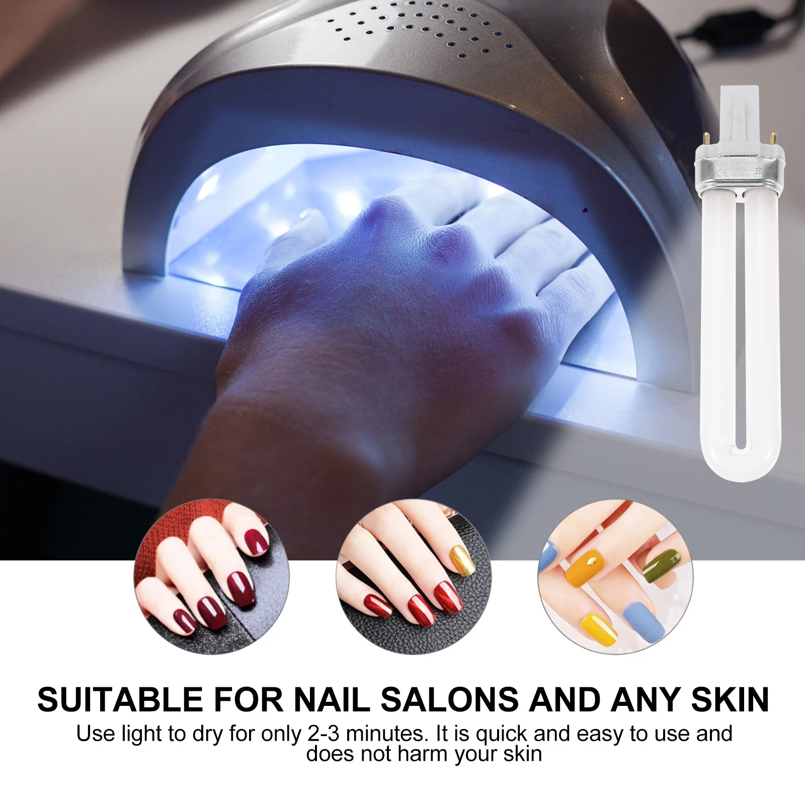 8Pcs 9W Manicure Light Tube for Nail Gel Curing Reusable Uv Lamp Replacement Ideal DIY Nail Art Gift Lamp Manicure Light Tube