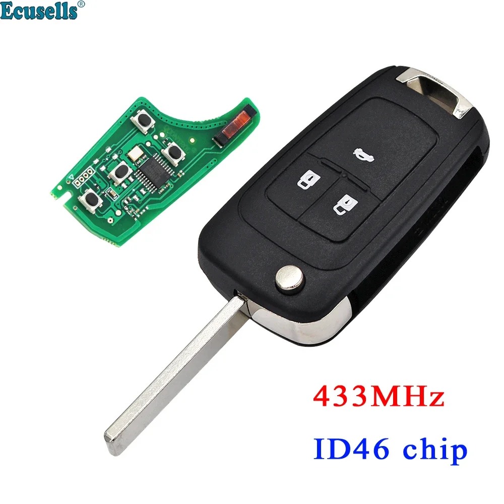 

3 Button Remote Key Fob 315mhz 433mhz with ID46 Chip for Chevrolet Cruze Aveo Orlando Trax HU100 Uncut