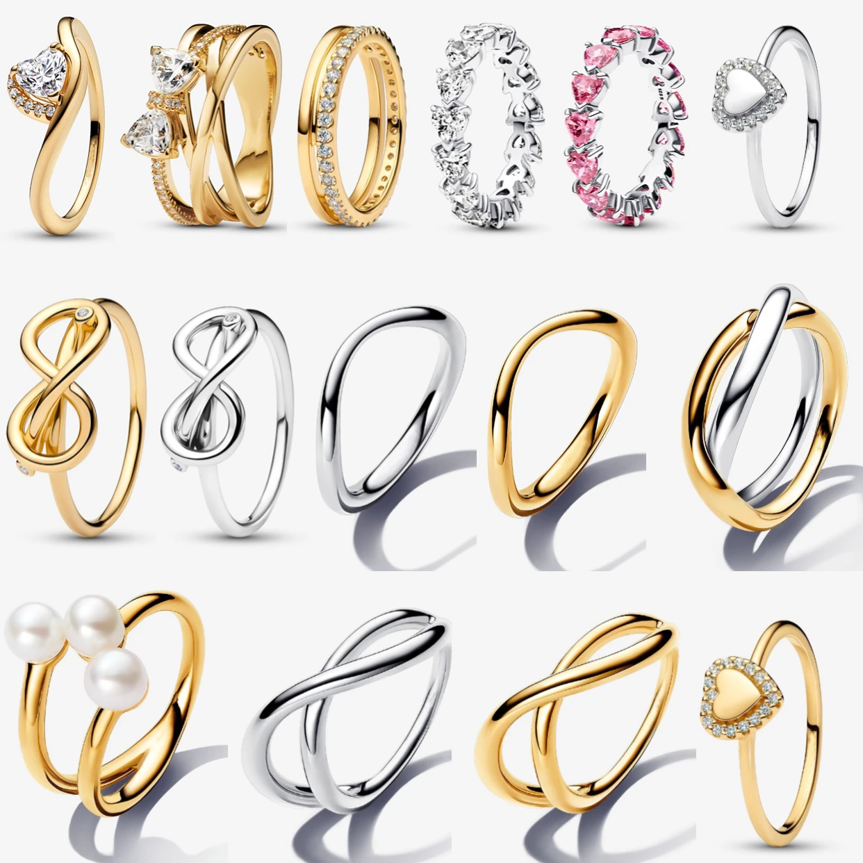 

New Rings Original 925 Sterling Silver Bow Heart Sun Moon Star Flower Crown For Women Valentine's Birthday Gift DIY Jewelry