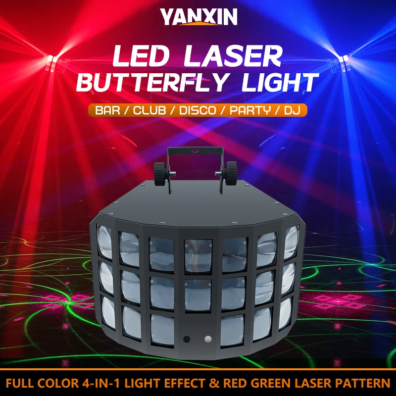 Discolicht 60W 2/3-laags vlinderlicht laser RGBW Cree LED DMX512 geluidsgeactiveerde podiumverlichting voor DJ bar bruiloft feest - afbeelding 1
