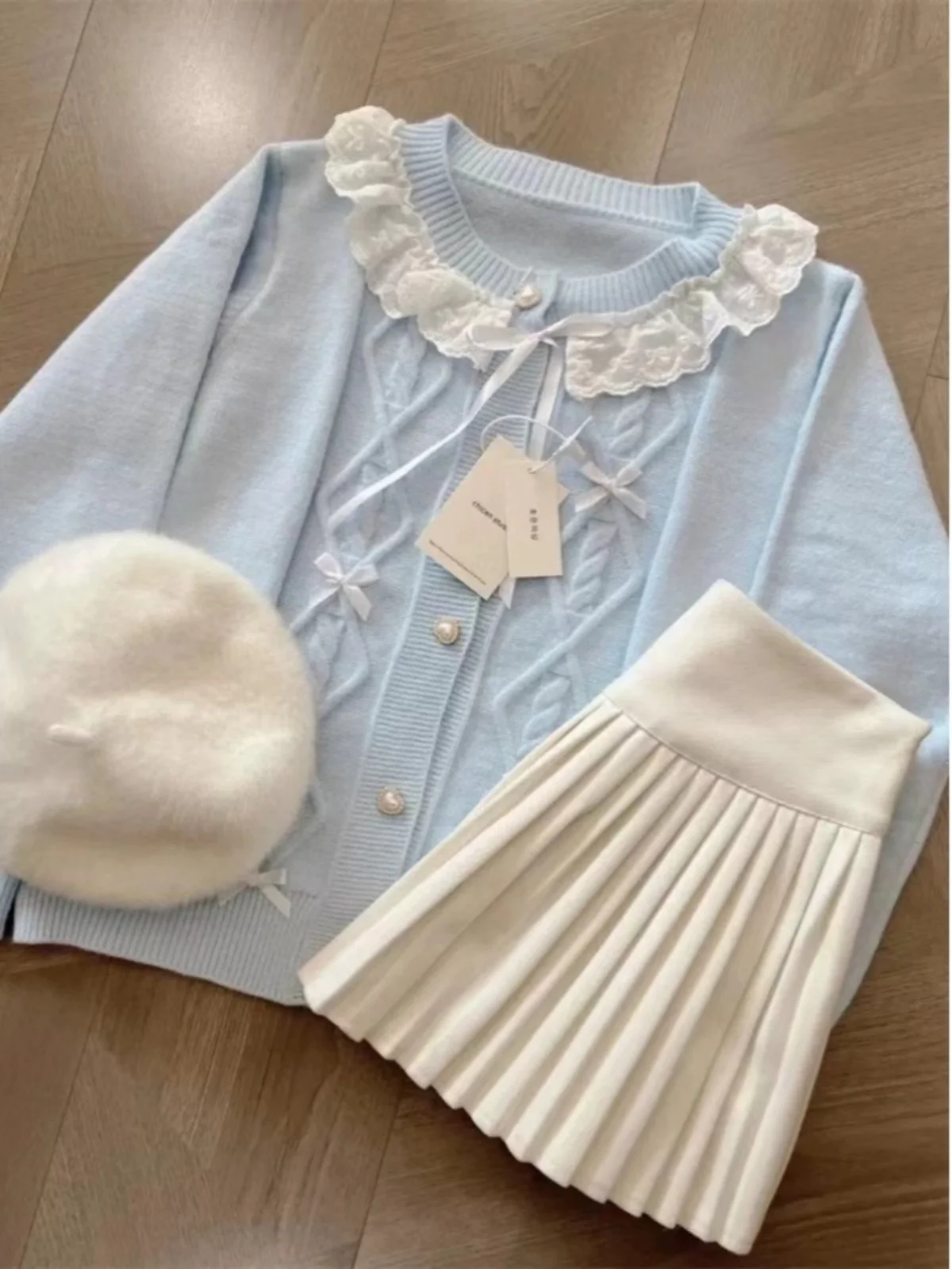 

Милый кружевной вязаный свитер, кардиган, женский свободный мягкий ор, осенний новый теплый длинный топ с узлом