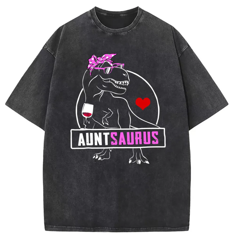 Aunt Saurus Dinosaur T Shirt Women Men Funny Long Sleeve Sweatshirts Normal Clothes Retro Style Funny Washed Cotton Tee Shirt