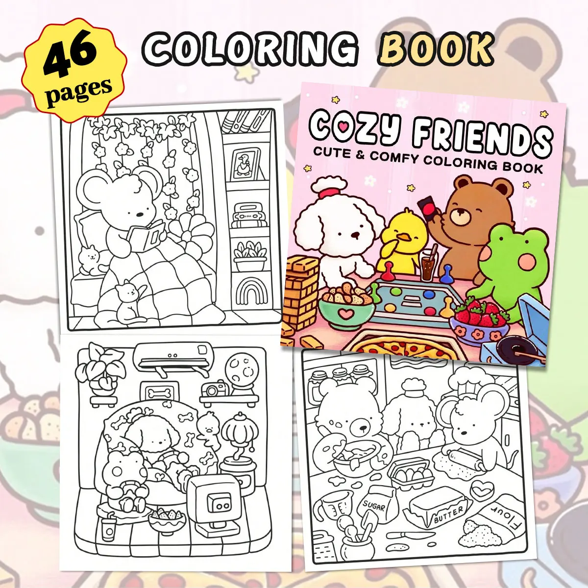 Cute coloring books: "Cozy Time" series, cute themes, charming illustrations, a great choice for relaxing and creative