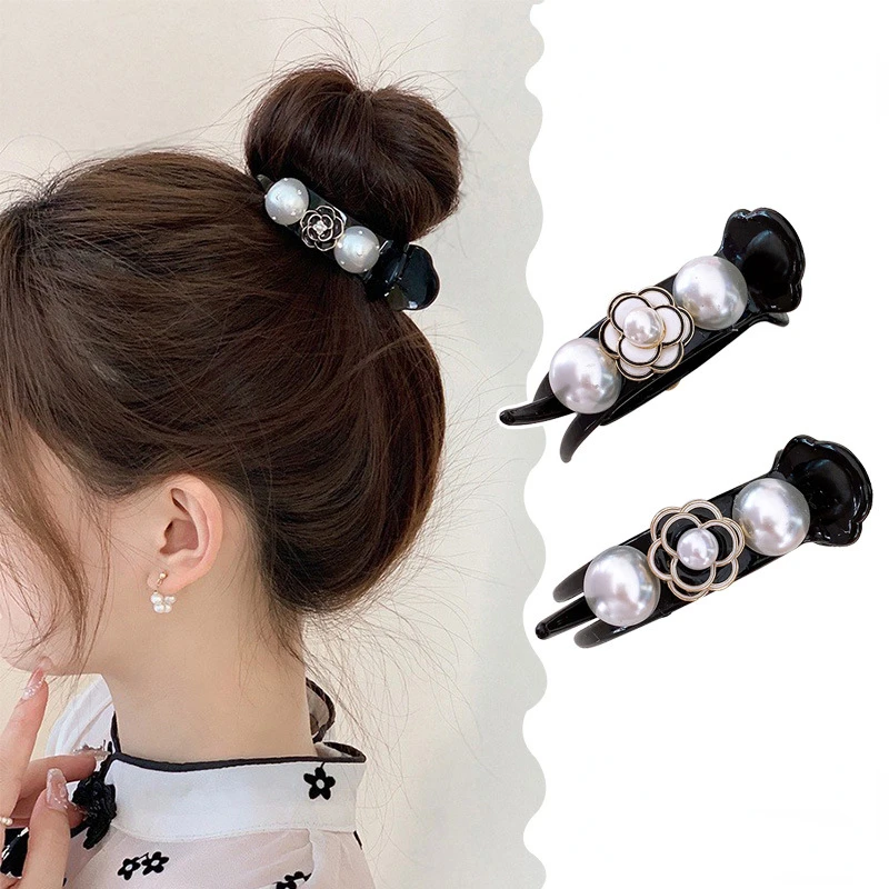 

Retro Camellia Flower Hair Clips for Women Girls Pearl Hair Claw Clamp Fashion Ponytail Clips Headwear Korean Hair Accessories