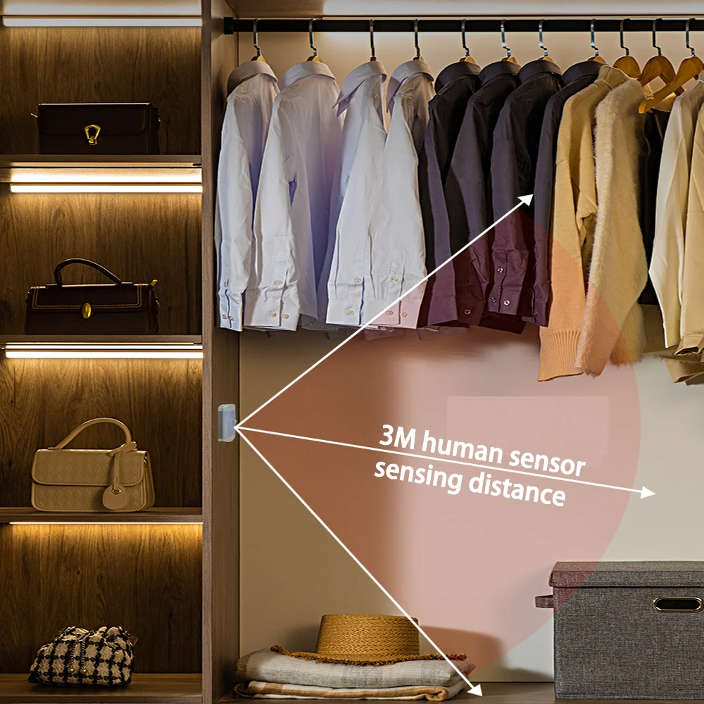 CCT LED محس حركة ضوء لاسلكي LED ضوء الليل نوع C قابلة للشحن ضوء خزانة خزانة مصباح الدرج الخلفية المطبخ