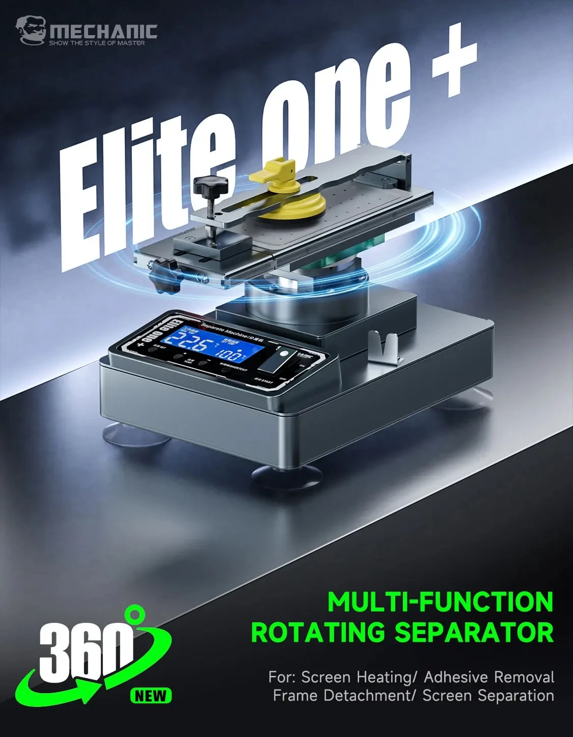 MECHANIC Elite One+ 360° Rotation Screen Separator with Air Pump for Mobile Phone LCD Back Cover Frame Fast Heat Detach Repair