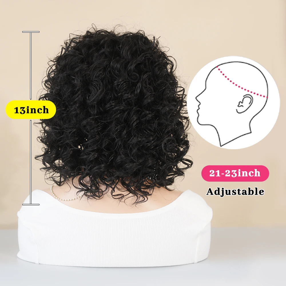 Natural Black Short Curly Hair Wig for Women Heat Resistant Synthetic Wig with Bangs Party Daily Use Afro Female Wig Hair