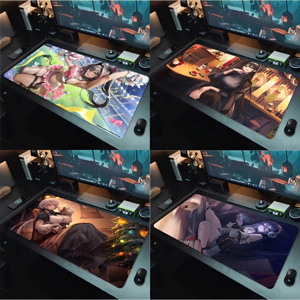 Gaming-Mauspad, Schreibtischunterlage, Rutschfeste Gummiunterseite, Genähte Kanten, Cheerleader-Anime-Mädchen-Kunstdruck, Erweiterte Büro-Gamer-Matte