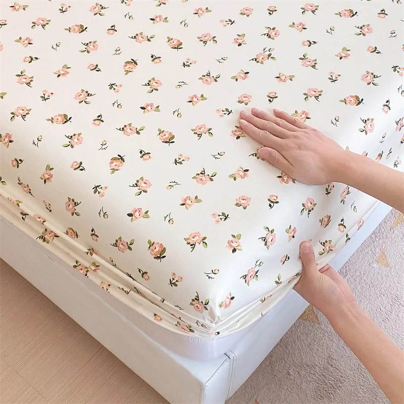 

1pc Bedsheet with Elastic Band Pure Cotton Fitted Cover Adults Kids Bed Cover Home Mattress Protector couvre lit (No Pillowcase)