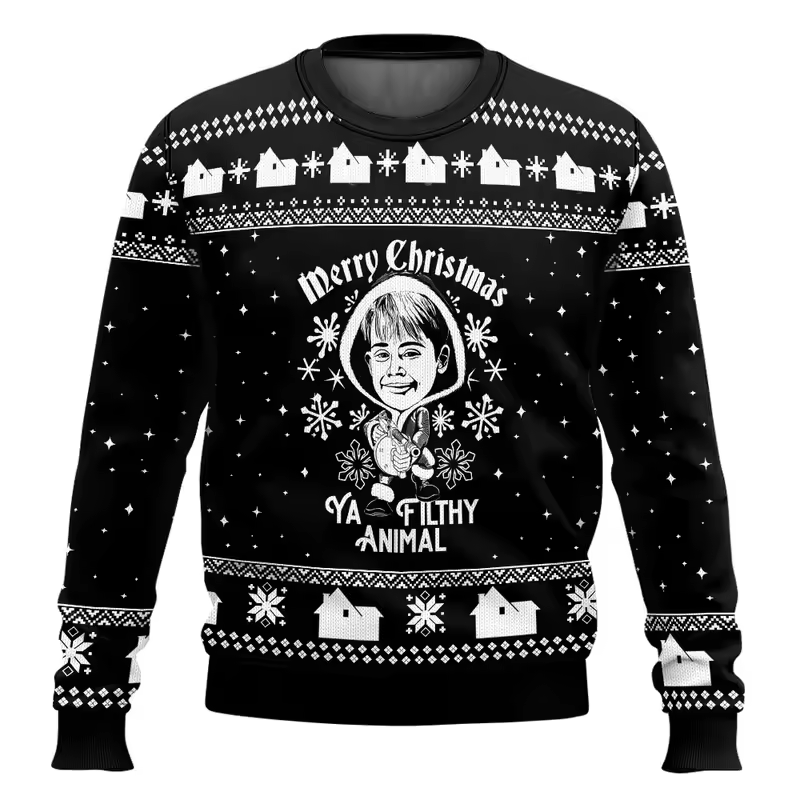 Merry Christmas alone at home Ugly Christmas sweater cartoon animation Men's pullover 2026 fashionable couple shirts Sweatshirt - Image 12