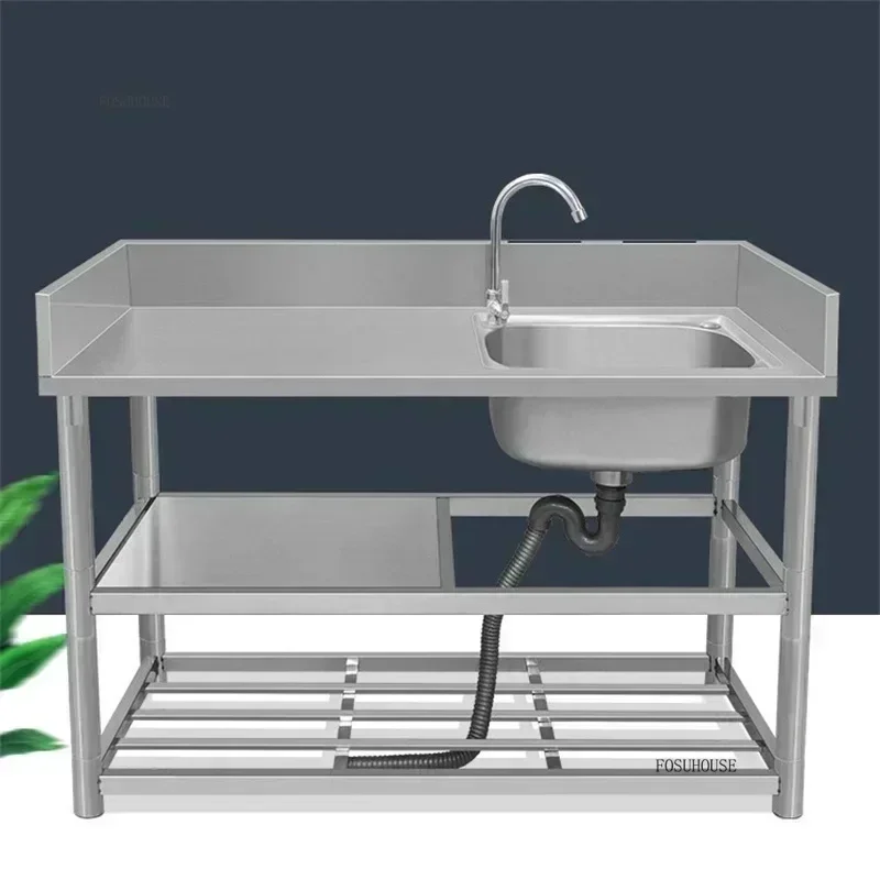 Integrierte Küchenwerkbank für die Arbeitsplatte, Küchenspülen, kommerzielles Gemüsewaschbecken mit Halterung, Spüle aus Edelstahl