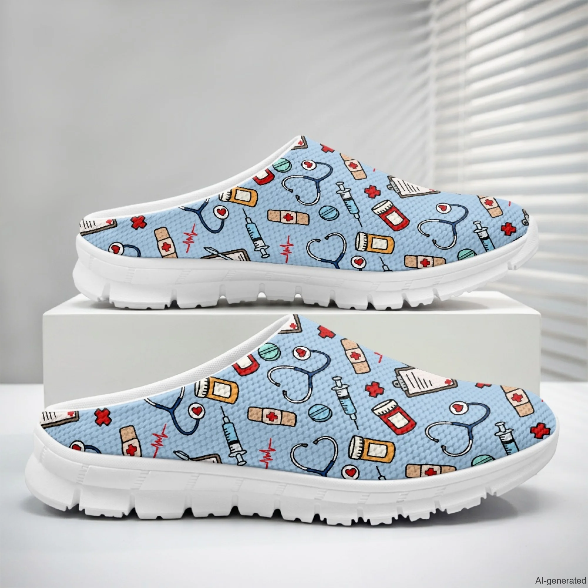 XIXIRIMIDO Casual Shoes Medical Pattern Nurse Shoes Versatile Sports Women's Slippers Breathable Mesh Men's Walking Shoes 35-48