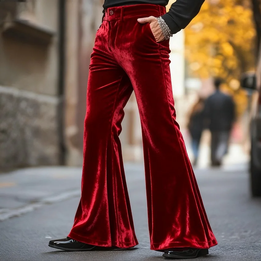 

70s Retro Hong Kong Sle Disco Flared Trousers Trendy Men's Velvet Gangster Nightclub Streetwear Eight God Mountain West Pants