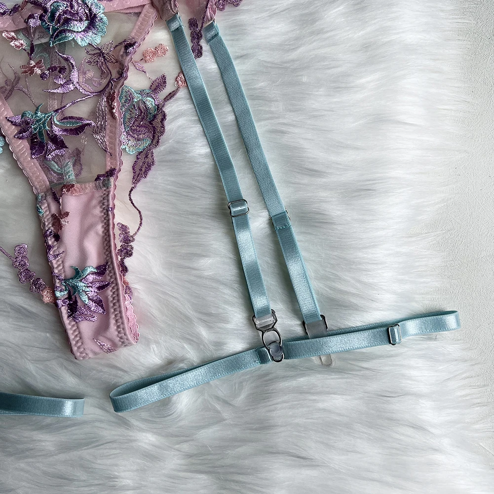 

Lingerie Women Underwear Flower Outfits Ruffle Garter Intimate See Through Sexy Fairy Floral Sleeveless Slight Stretch Summer