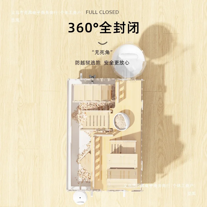 Hamster cage luxury villa panoramic view transparent cheap big golden bear cage wooden acrylic space