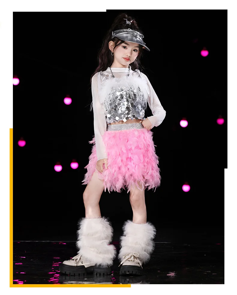 Hip Hop Sequins Jazz Dance Costume Street Dance Children Short Sleeve Crop Tops Short Skirt Outfits Kids Performance Dance Wear