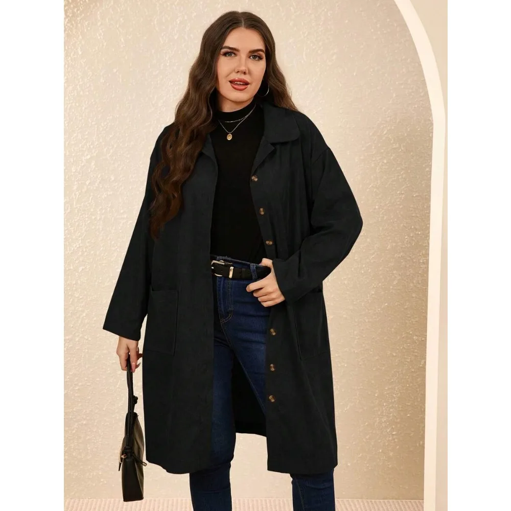 เสื้อโค้ทเทรนช์โค้ทผู้หญิงไซส์ใหญ่ รุ่น Winter Plus-Size สีพื้น กระดุมแถวเดียว สไตล์เรียบง่าย แฟชั่นลำลอง ใช้งานได้หลากหลาย