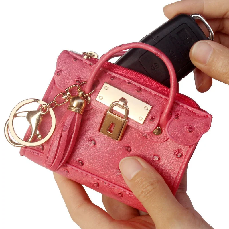 Monedero portátil con borla de moda, bolso con patrón de avestruz, Mini bolso de mano, bolso de joyería para muñeca, bolso de lápiz labial