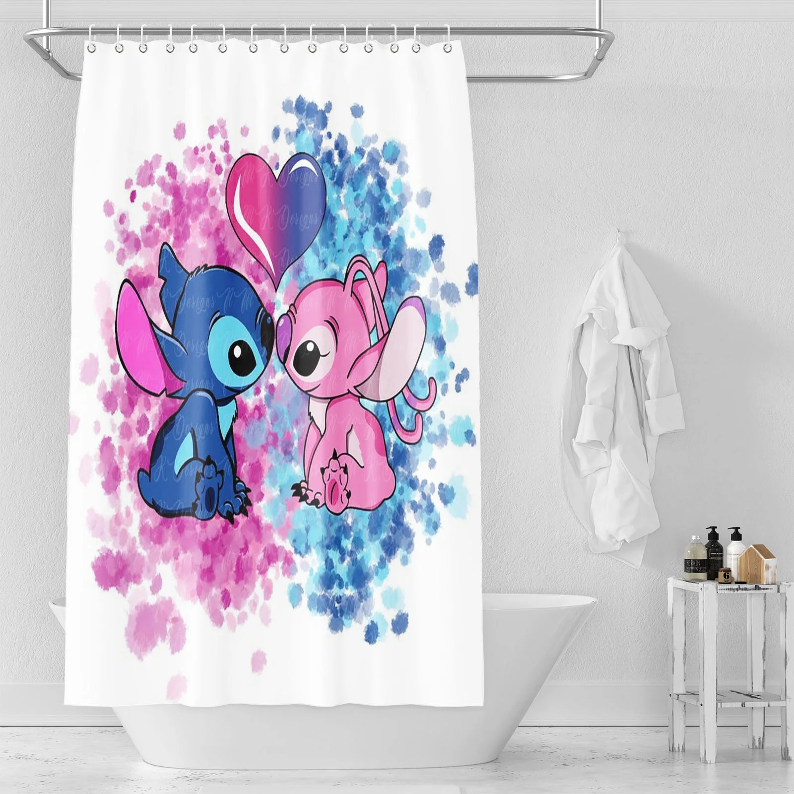 Stitch Toilet Accessories Bathroom Shower Curtain Waterproof Anime Home Curtains For Living Room Sets Luxury Full Set