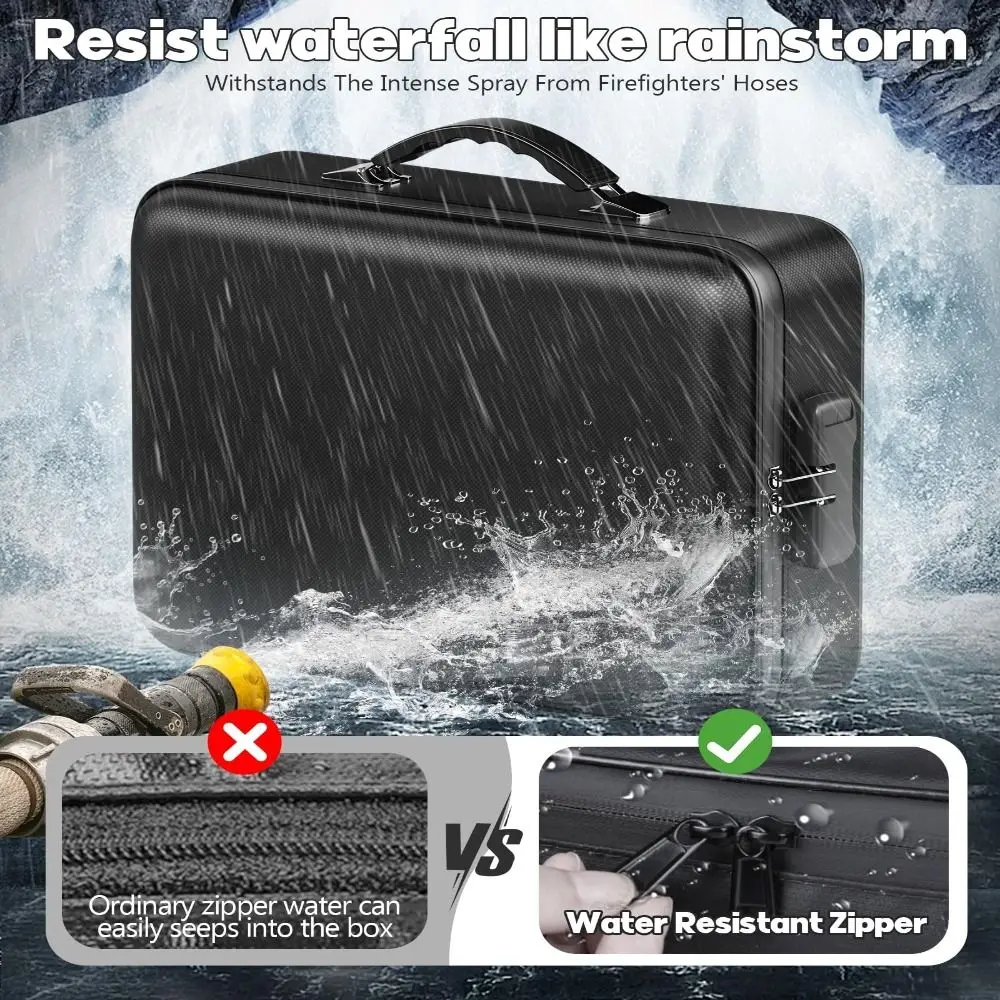 Hard-Shell Fireproof Document Box Fireproof Water Resistant Document Organizer Large Capacity Portable File Organizer