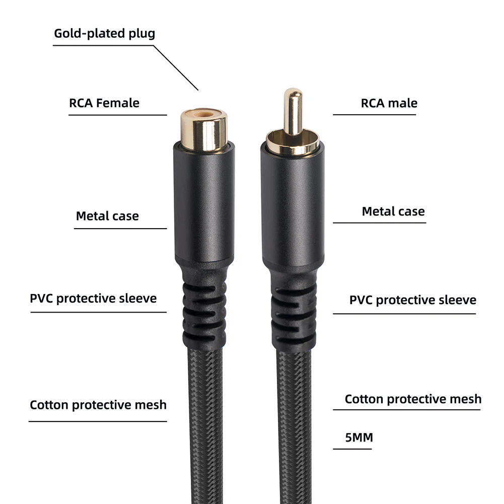 1.8/3/6m RCA Male to Female Extension Cable Audio Video Cable for Connecting Game Console Subwoofer Speaker Extension Line