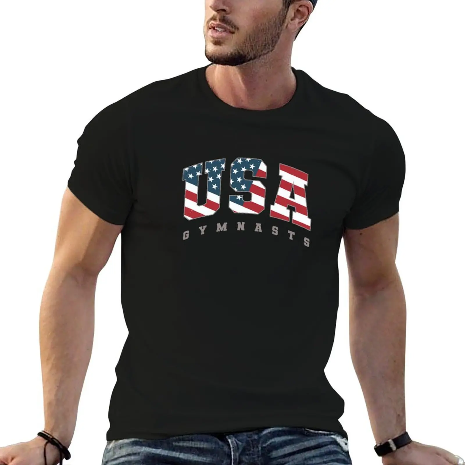 USA Gymnasts American Flag Team Sport Athlete T-Shirt t shirt man casual cotton tshirt 100% T-Shirt