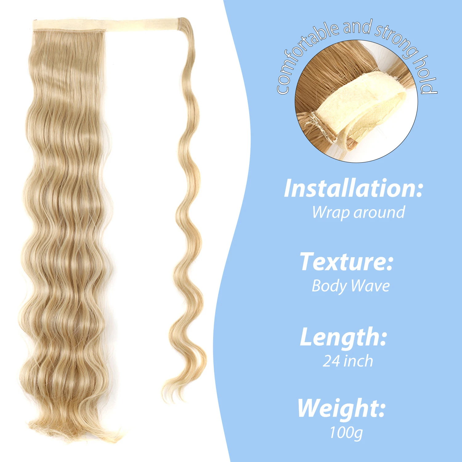 24 Inch Long Body Wave Ponytail Hair Extension Synthetic Heat Resistant Wrap Around Curly Wavy Ponytail Hairpieces for Women