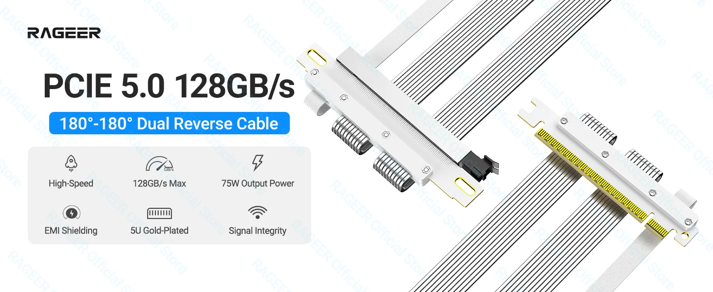 RAGEER PCIe 5.0 Dual Reverse GPU Riser-Kabel 128Gbps 30AWG Doppelt Abgeschirmtes Flachkabel Dual Reverse Verlängerungskabel für ITX-Gehäuse – Detail 13