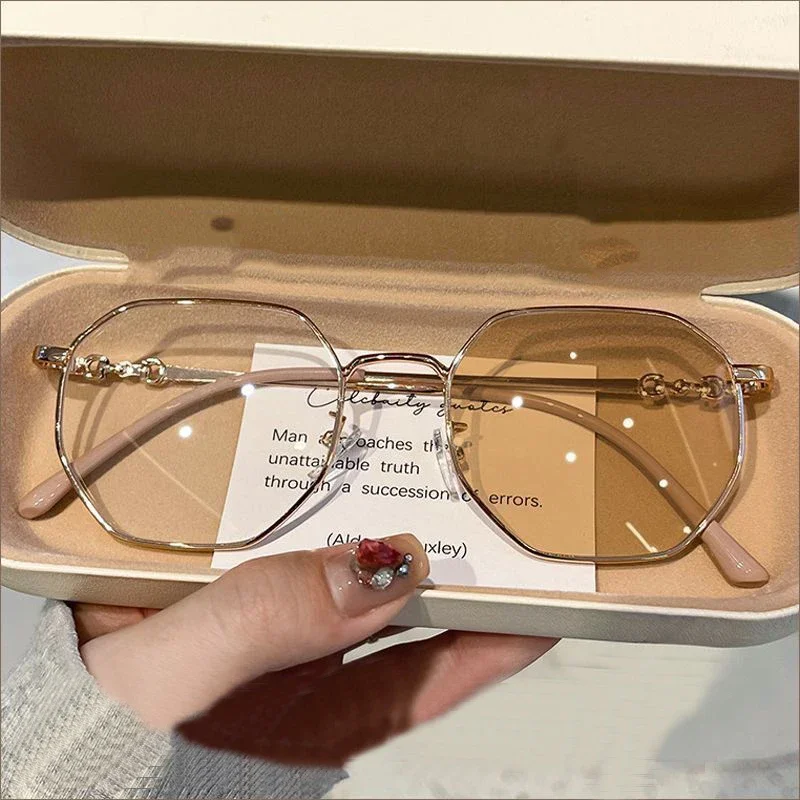Fashion Anti Blue Light Photochromic Myopia Glasses with Diopter To 6.0 Vintage Polygonal Frame Minus Eyewear Optical Sunglasses