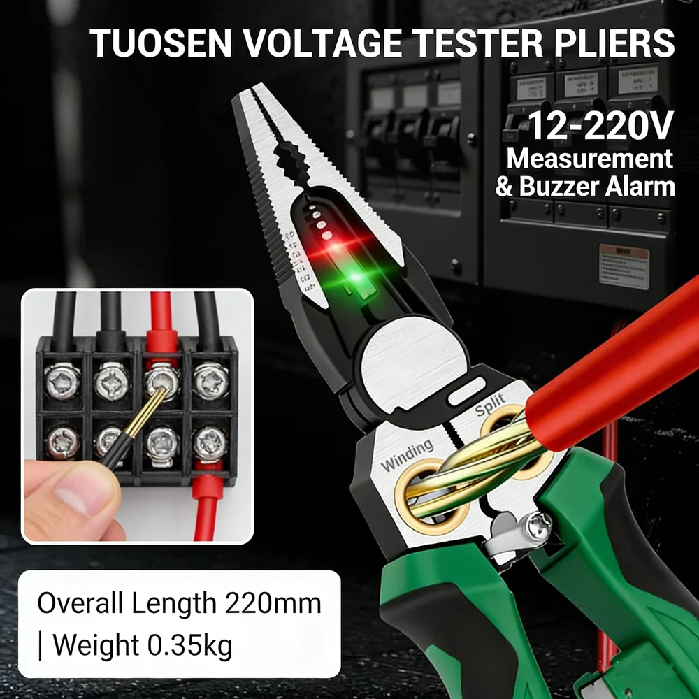 8-in-1 Voltage Tester & Wire Stripper Pliers, Electrician Tool with Cutter, Crimper & Gripper for Safe & Efficient Wiring