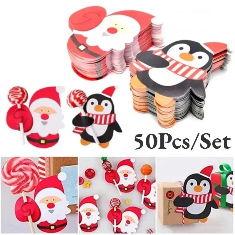 50Pcs/Set Christmas Paper Candy Gift Packaging Lollipop Paper Card Decorative Card Party Supplies