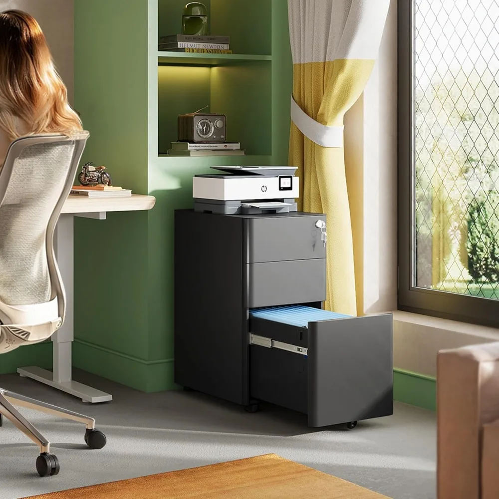 خزانة ملفات رفيعة ذات 3 أدراج من DEVAISE، خزانة ملفات عمودية، مجمعة بالكامل باستثناء العجلات، باللون الأسود #2