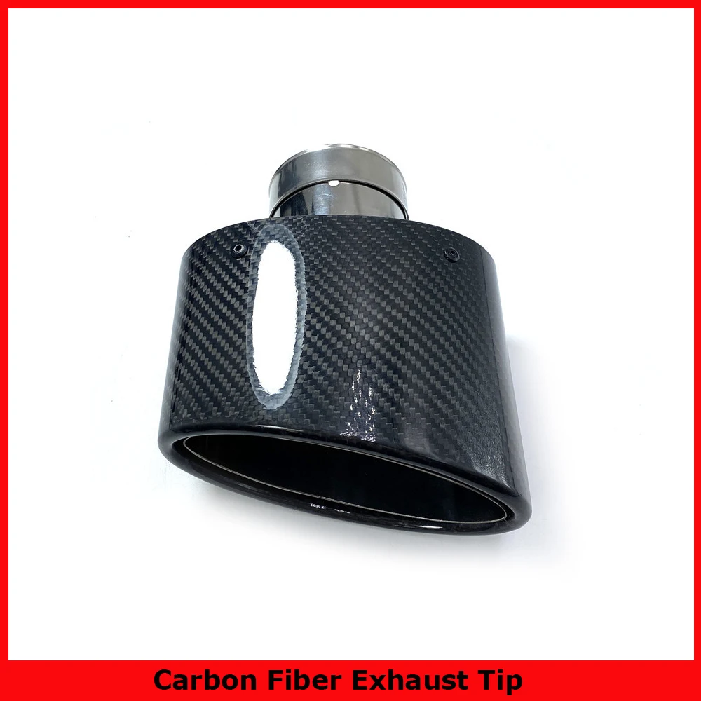 Glossy Carbon Fiber Car Muffler Tip Exhaust Pipe Nozzle Decoration Universal Silver Oval 150mm Tilting Left Righ For Akrapovic