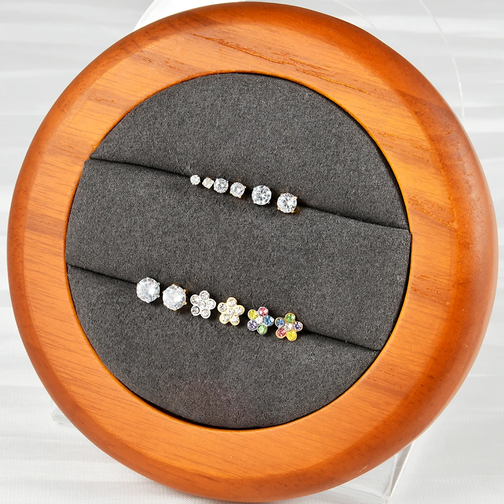 PAIR Surgical Steel Mixed Style Zircon Ear Piercing Studs Prong Cz Builted Earrings studs Heart Daisy Earring Piercing Jewelry