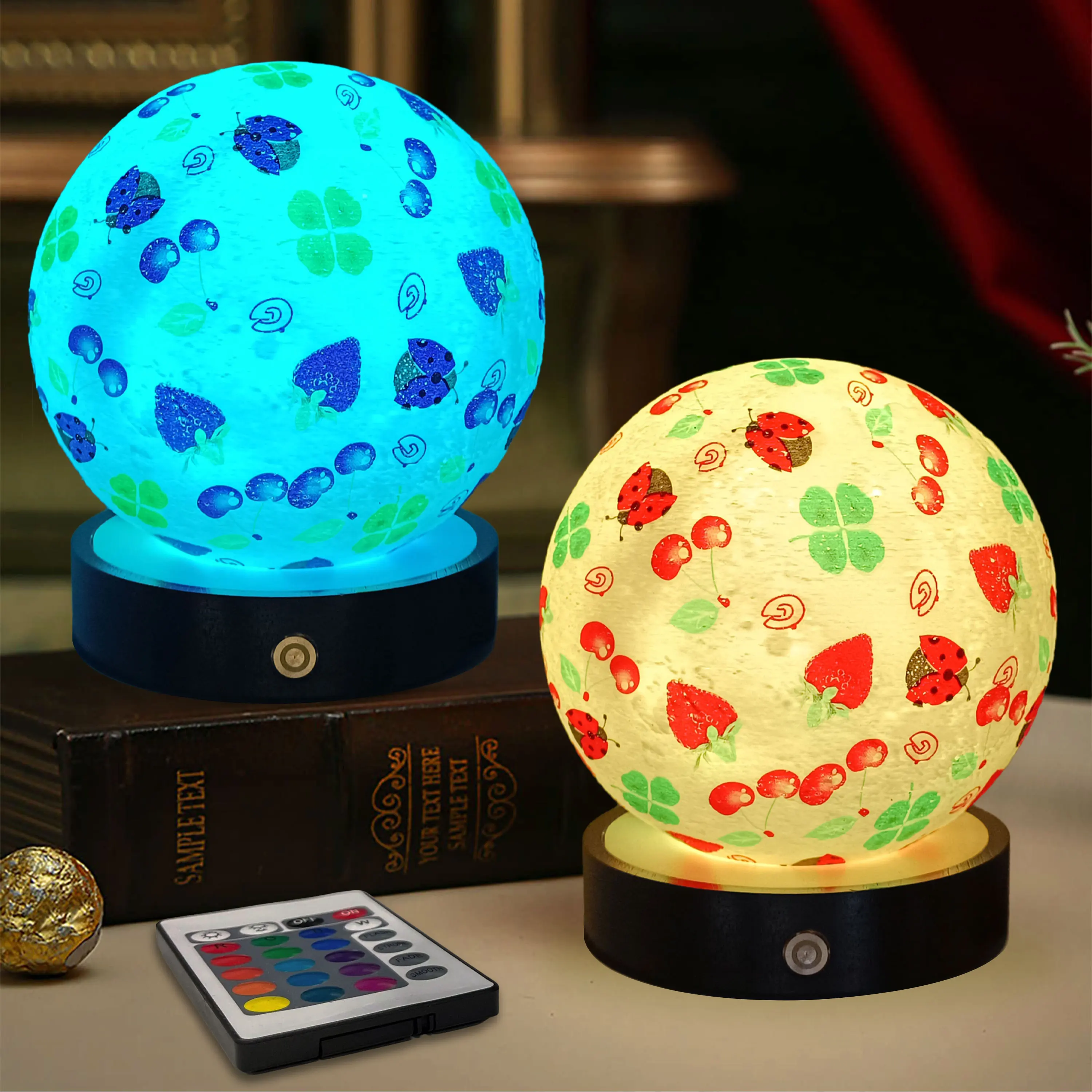 Fruit Pattern Moon Night Lamp Soft Colourful Lights Night Lamp Bohemian Style Home Decoration Decorative Night Lamps