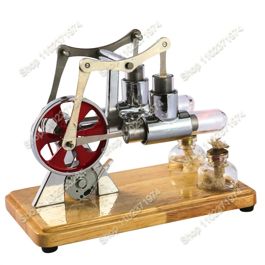

Stirling Engine Model Hot Air Motor Model Physics Twin-engine Generator Model with LED Light Flywheel Teaching equipment model ﻿