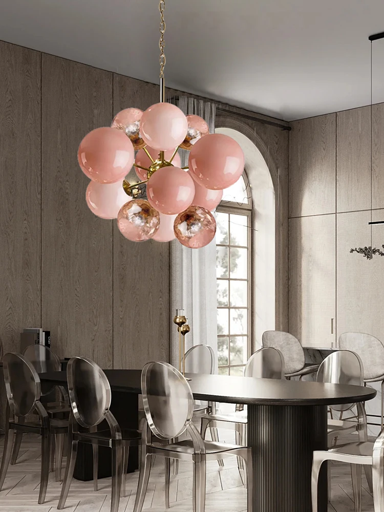 

Мечтательные розовые пузыри, стеклянные люстры, современный светильник, светодиодный европейский дизайн, коттедж, фойе, столовая, фойе, потолок, деко