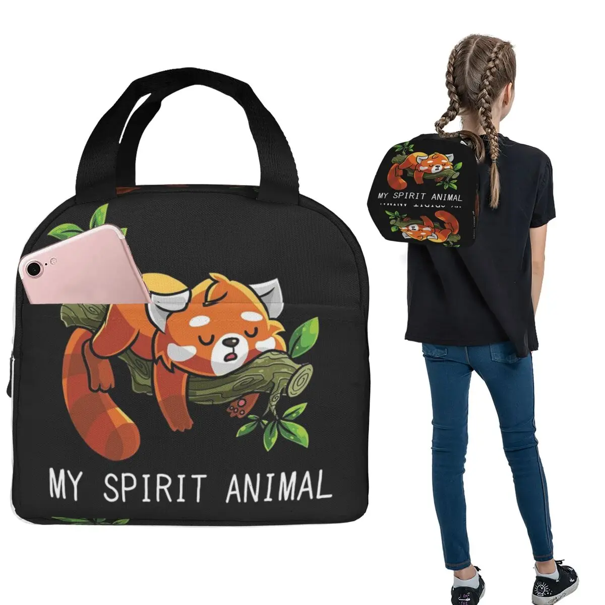 Red Panda Spirit Animal Insulated Lunch Bag for Women Kids Portable Food Boxes Thermal Lunch Box Tote