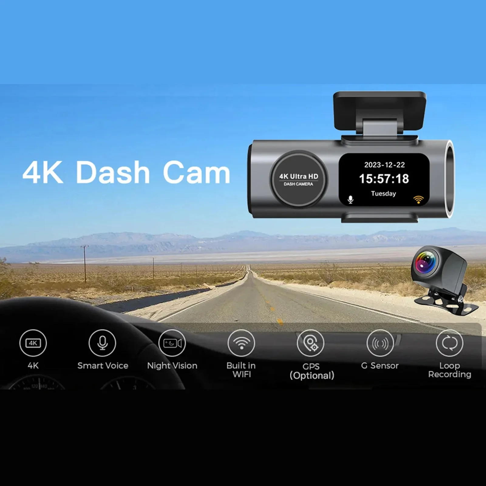 

Car Driving Recorder Dash Camera Wide Angle Gravity Sensor Loop Recording Night Vision 24H Parking Surveillance for Travel