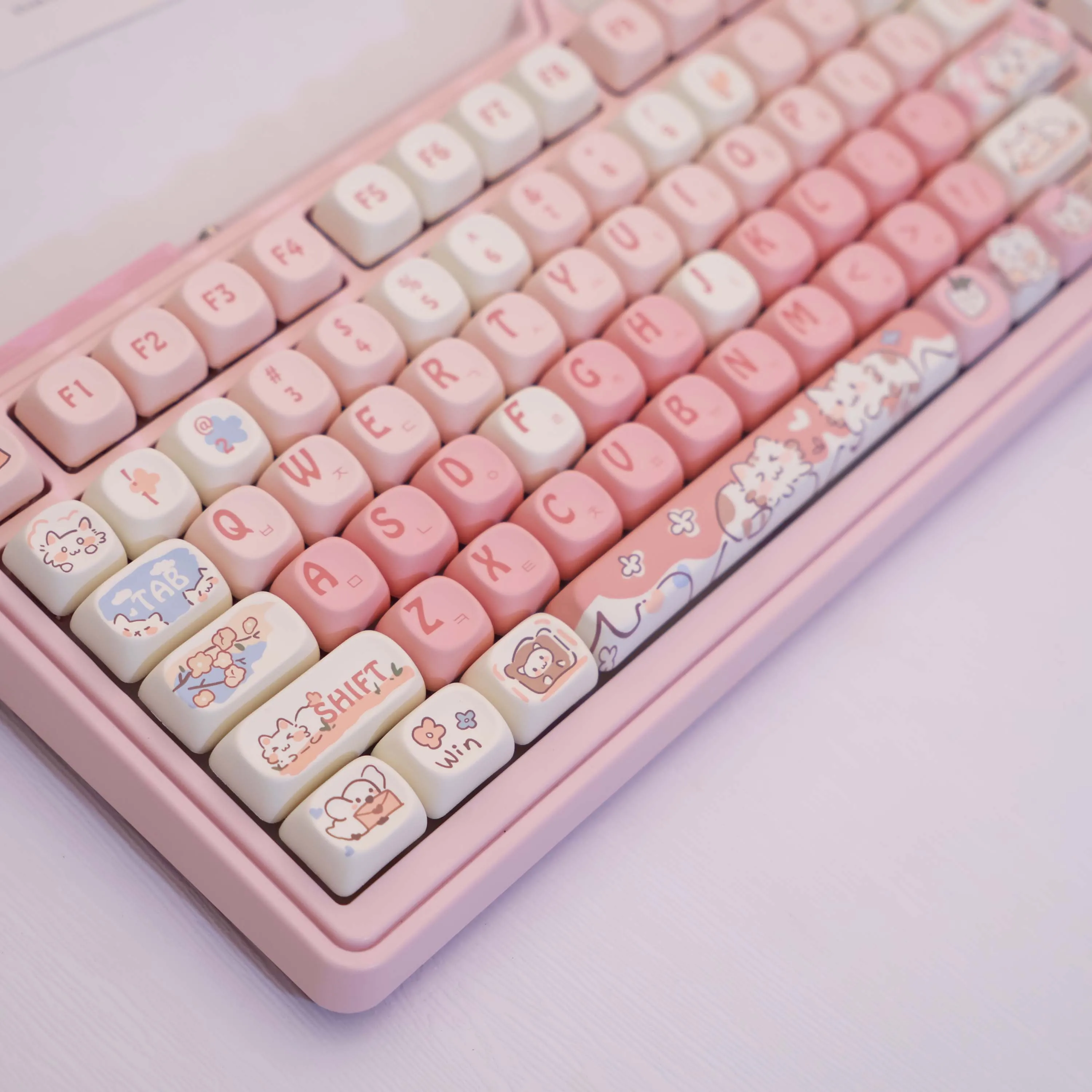 134 Keys Strawberry Cat PBT Keycaps MOA Korean Dye-Sub MX Mechanical Keyboard 61 64 68 87 96 104 108