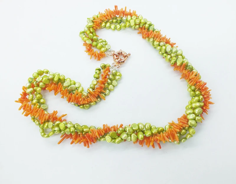 Pretty! 4 strands of natural Baroque pearl coral necklace, best gift for mom 19